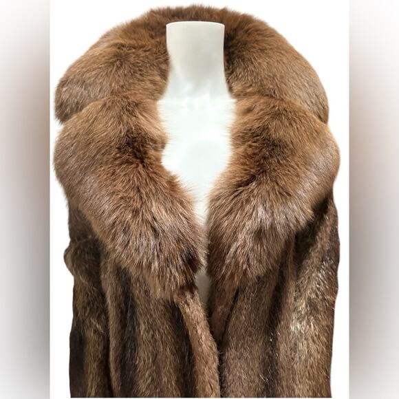 Authentic Vintage John Wanamaker Tricolor Brown Long Fox Collar Mink Fur Coat - Picture 3 of 11